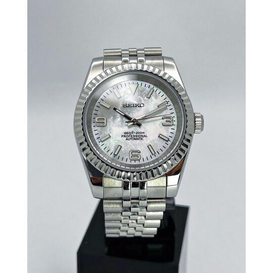 Custom Seiko Mod • White MOP 369 Fluted Jubilee • 39mm
